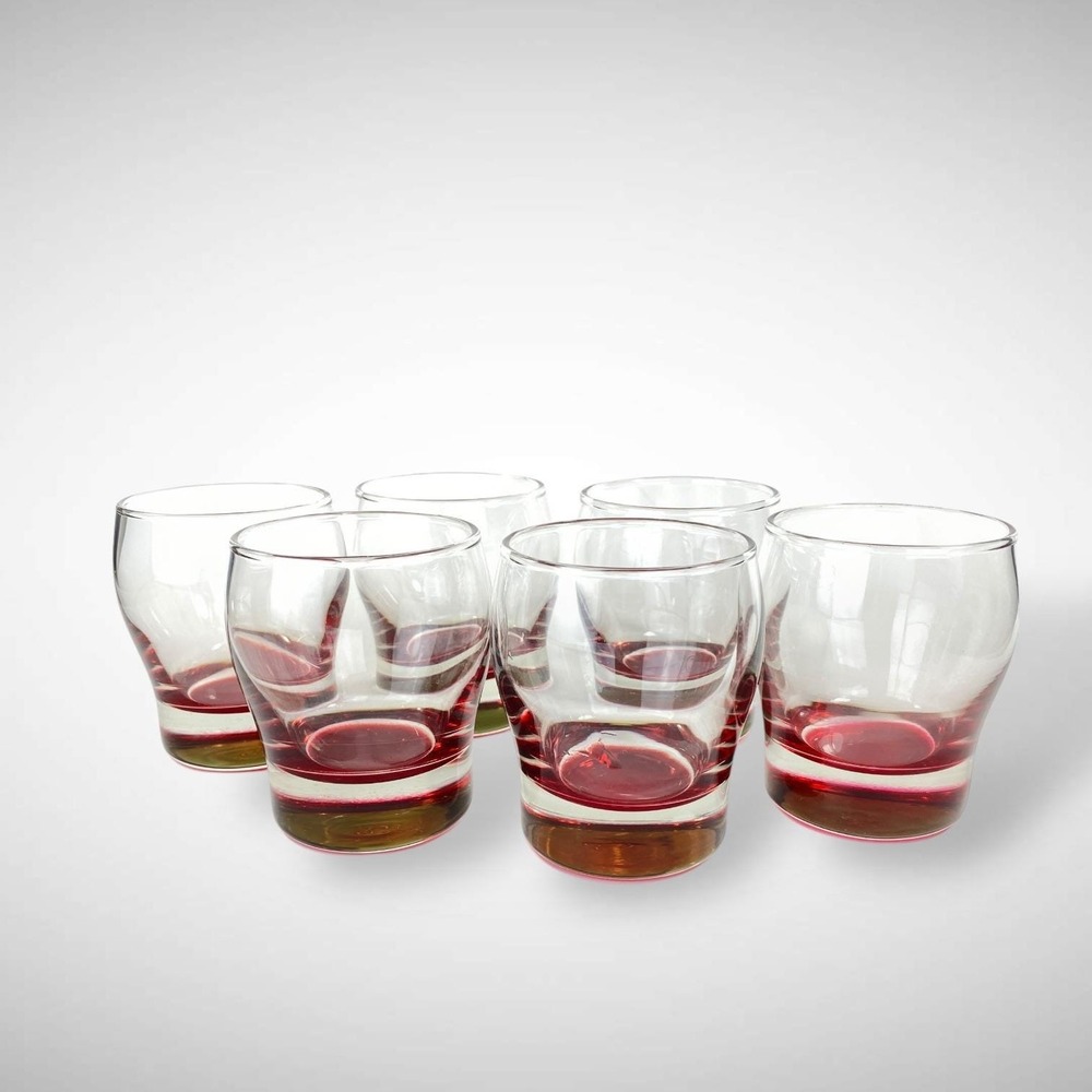 Libbey Perception? On the Rocks Liquor‎ Cordial Glasses Set of 6 Red Bottom